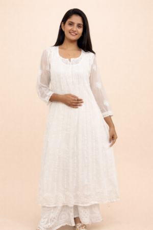 A-line Georgette white kurta