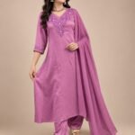 Gaji silk material three piece pair with pearl work