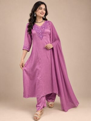 Gaji silk material three piece pair with pearl work